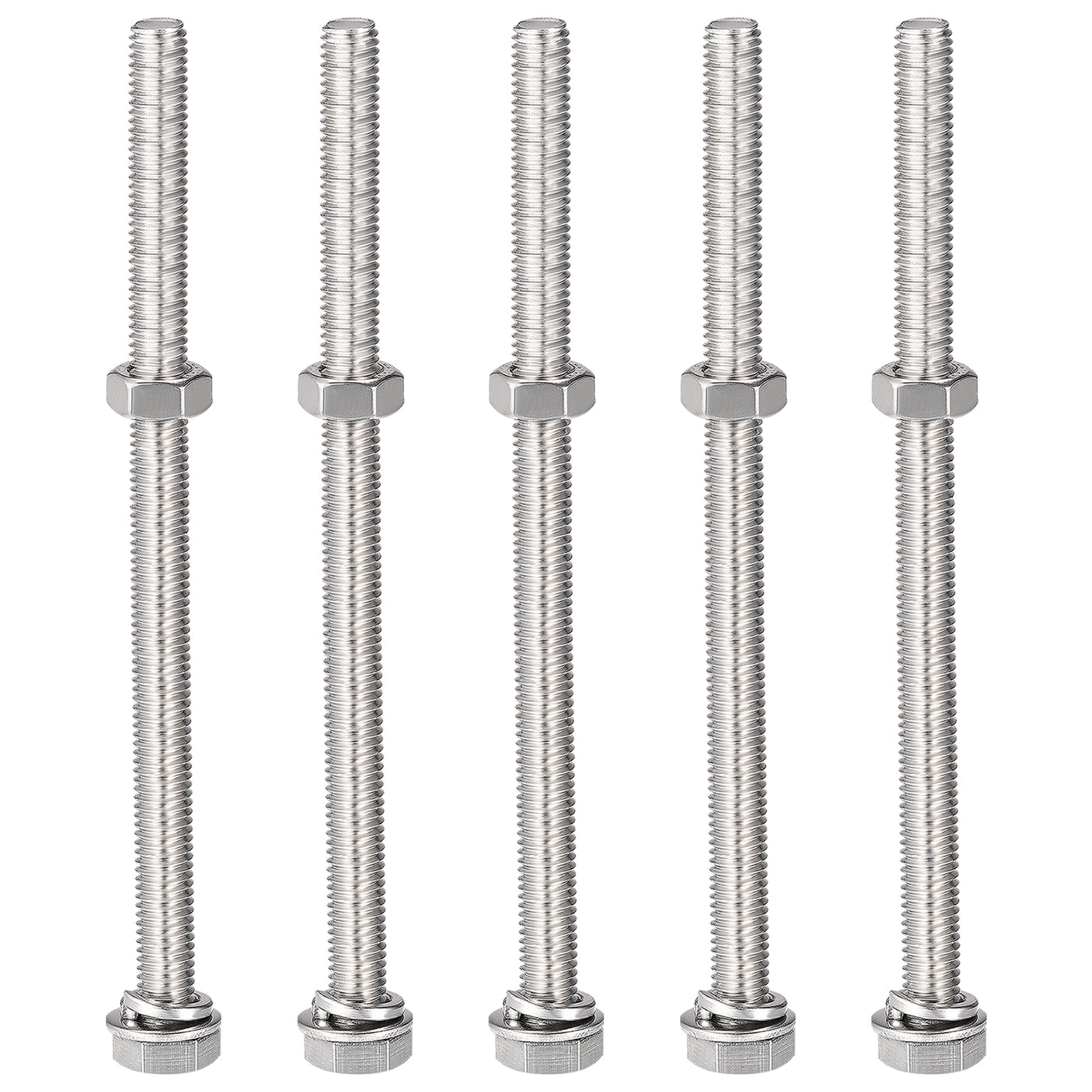 Harfington Hex Head Screws Bolts, Nuts, Flat & Lock Washers Kits, 304 Stainless Steel Fully Thread Hexagon Bolts 5 Sets
