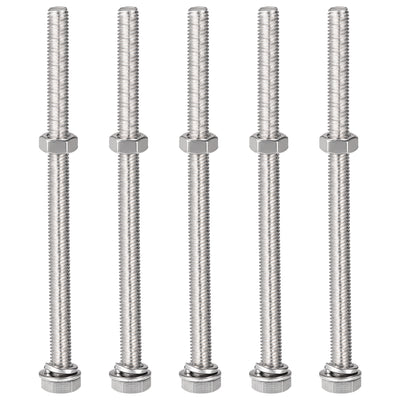 Harfington Hex Head Screws Bolts, Nuts, Flat & Lock Washers Kits, 304 Stainless Steel Fully Thread Hexagon Bolts 5 Sets