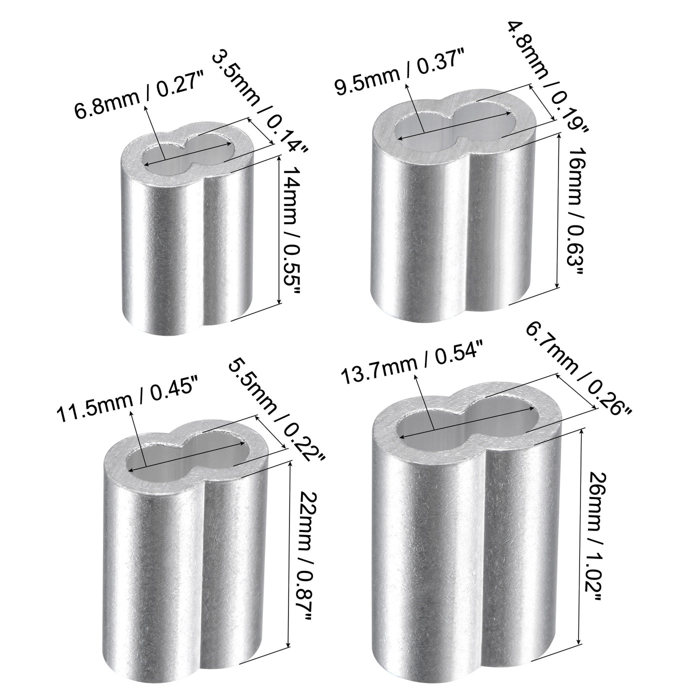 Harfington Wire Rope Aluminum Crimping Loop Sleeve Assortment Kit for 1.2/1.5/2/2.5/3/4/5/6mm Dia., Cable Crimp Double Hole Ferrule Clip Fittings 265in1 Set