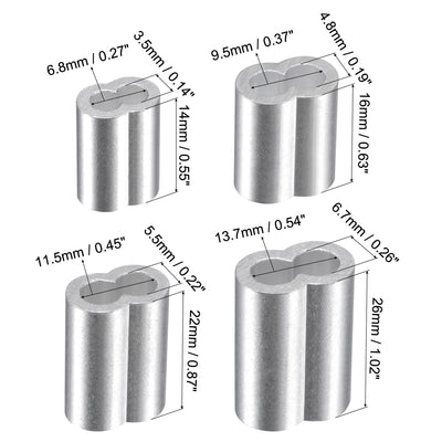 Harfington Wire Rope Aluminum Crimping Loop Sleeve Assortment Kit for 1.2/1.5/2/2.5/3/4/5/6mm Dia., Cable Crimp Double Hole Ferrule Clip Fittings 265in1 Set