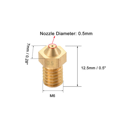 Harfington 0.5mm 3D Printer Nozzle, 14pcs M6 Thread for V5 V6 1.75mm Extruder Print, Brass