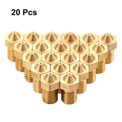 Harfington 0.5mm 3D Printer Nozzle, 20pcs M6 Thread for V5 V6 1.75mm Extruder Print, Brass