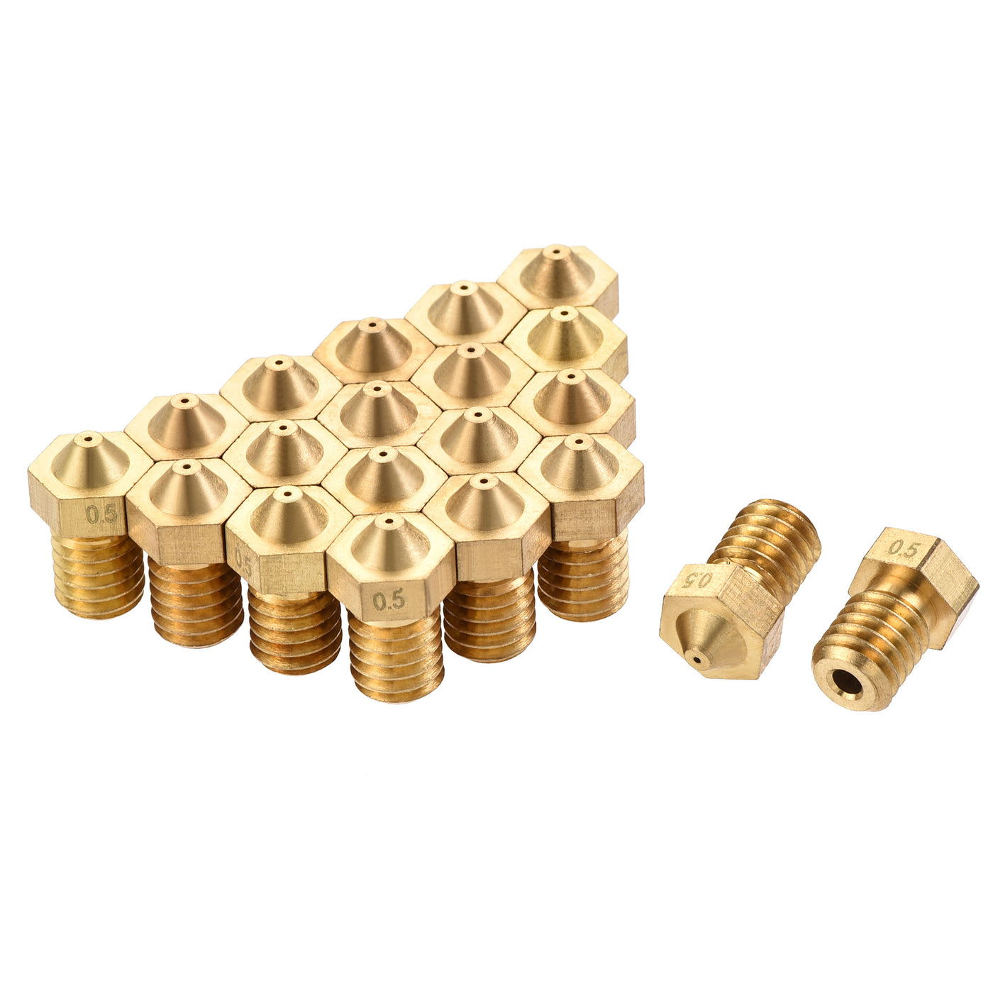 Harfington 0.5mm 3D Printer Nozzle, 20pcs M6 Thread for V5 V6 1.75mm Extruder Print, Brass