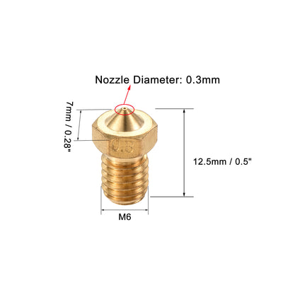 Harfington 0.3mm 3D Printer Nozzle, 30pcs M6 Thread for V5 V6 3mm Extruder Print, Brass