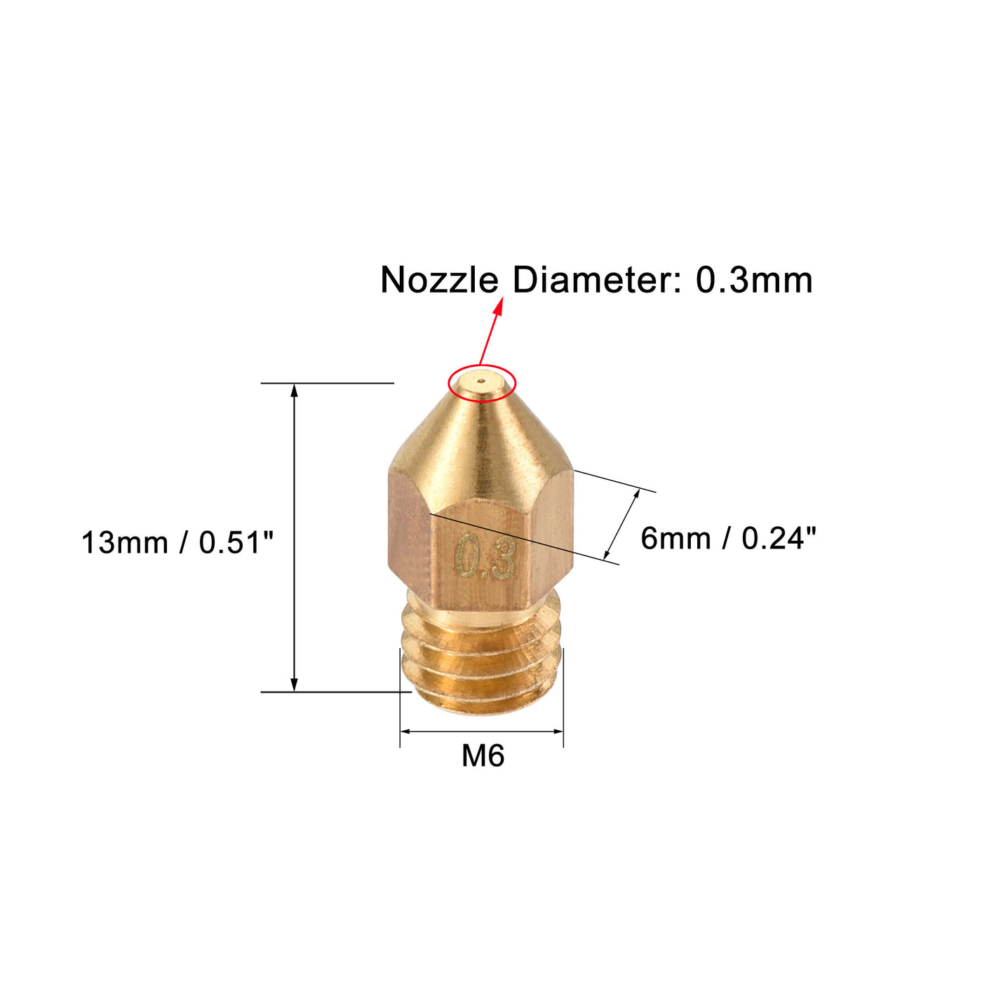 Harfington 0.3mm 3D Printer Nozzle, 30pcs M6 Thread for MK8 1.75mm Extruder Print, Brass