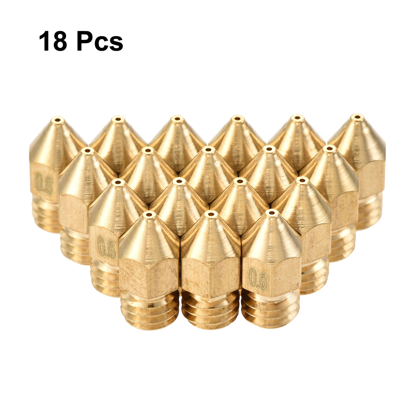 Harfington 0.6mm 3D Printer Nozzle, 18pcs M6 Thread for MK8 1.75mm Extruder Print, Brass