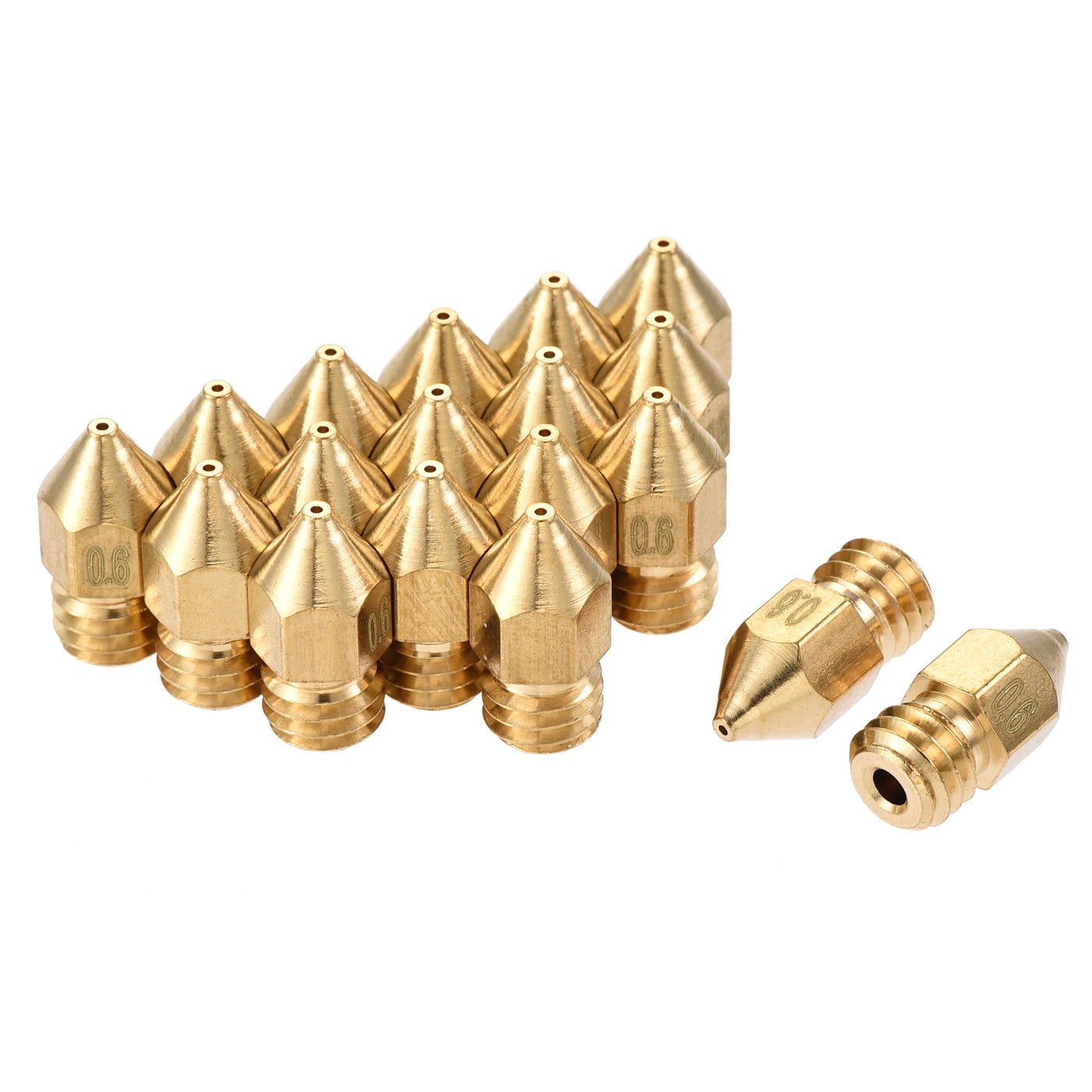 Harfington 0.6mm 3D Printer Nozzle, 18pcs M6 Thread for MK8 1.75mm Extruder Print, Brass