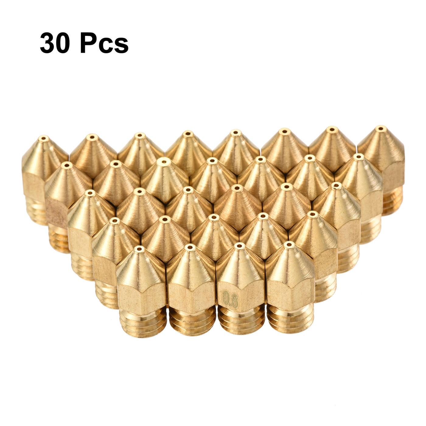 Harfington 0.6mm 3D Printer Nozzle, 30pcs M6 Thread for MK8 1.75mm Extruder Print, Brass