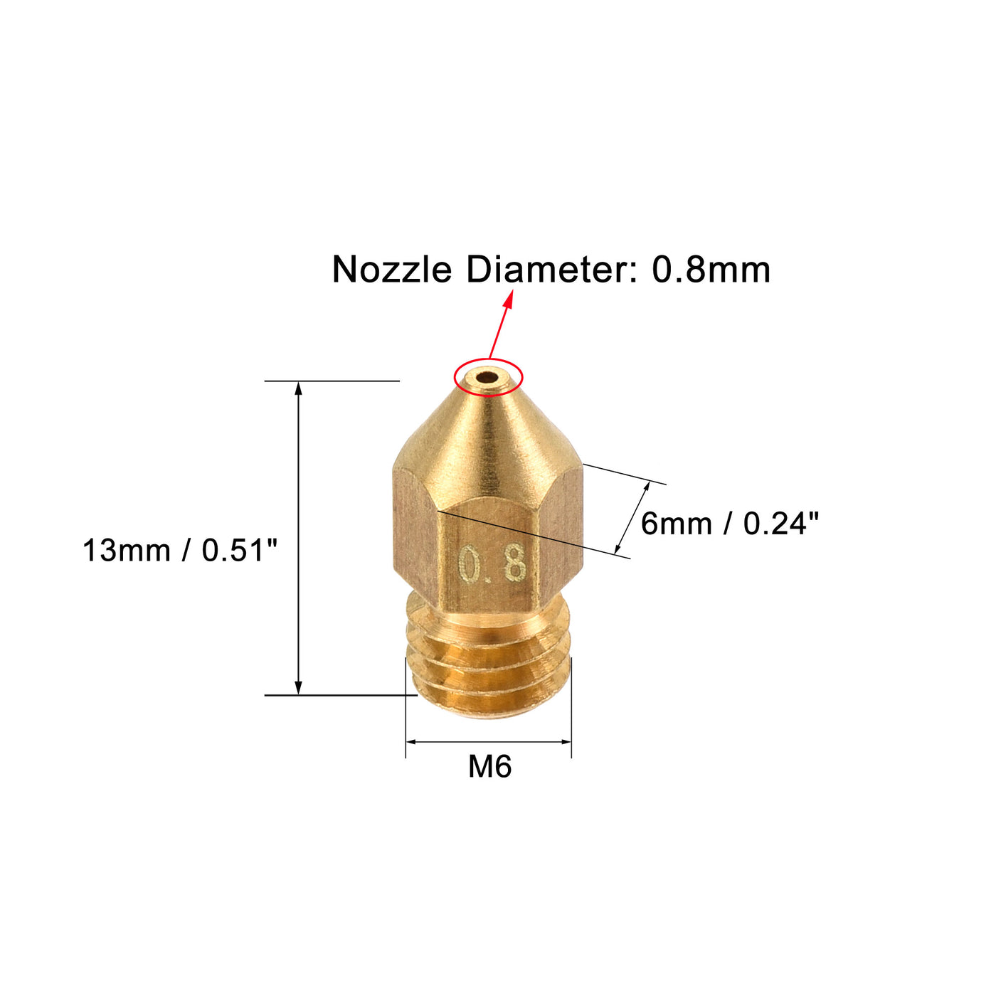 Harfington 0.8mm 3D Printer Nozzle, 24pcs M6 Thread for MK8 1.75mm Extruder Print, Brass