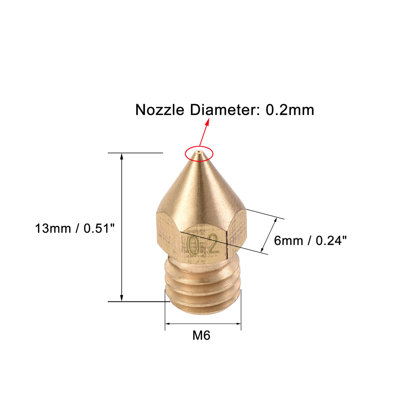 Harfington 0.2mm 3D Printer Nozzle, 30pcs M6 Thread for MK8 3mm Extruder Print, Brass