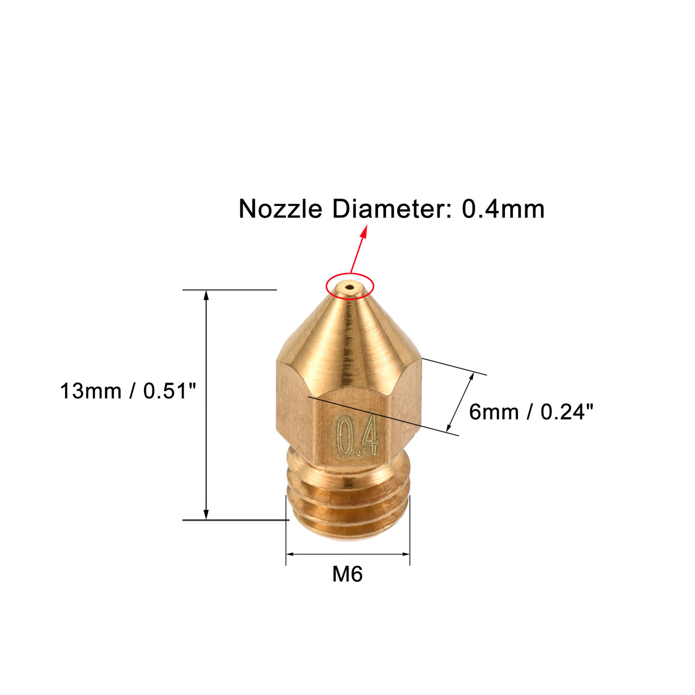 Harfington 0.4mm 3D Printer Nozzle, 18pcs M6 Thread for MK8 3mm Extruder Print, Brass
