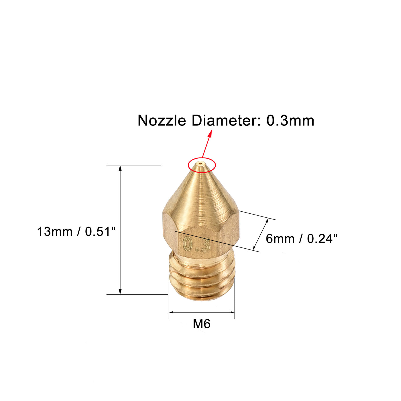 Harfington 0.3mm 3D Printer Nozzle, 18pcs M6 Thread for MK8 3mm Extruder Print, Brass