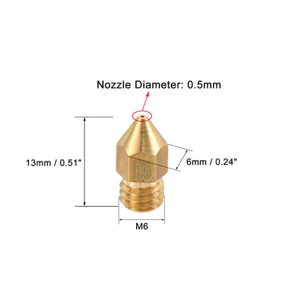 Harfington 0.5mm 3D Printer Nozzle, 30pcs M6 Thread for MK8 3mm Extruder Print, Brass