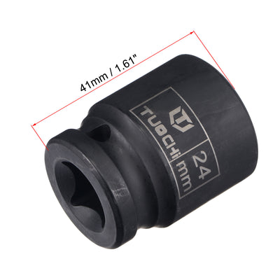 Harfington 1/2" Drive by 24mm 6-Point Impact Socket, CR-V Steel 1.61" Length, Shallow Metric Sizes