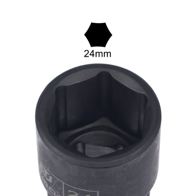 Harfington 1/2" Drive by 24mm 6-Point Impact Socket, CR-V Steel 1.61" Length, Shallow Metric Sizes