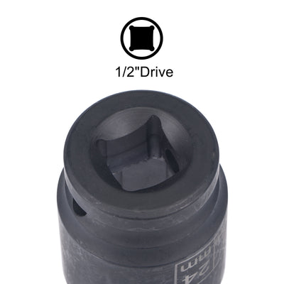 Harfington 1/2" Drive by 24mm 6-Point Impact Socket, CR-V Steel 1.61" Length, Shallow Metric Sizes