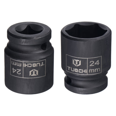 Harfington 1/2" Drive by 24mm 6-Point Impact Socket, CR-V Steel 1.61" Length, Shallow Metric Sizes