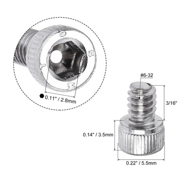 Harfington #6-32x3/16" Hex Socket Head Cap Screw Bolts 304 Stainless Steel Polished 100pcs