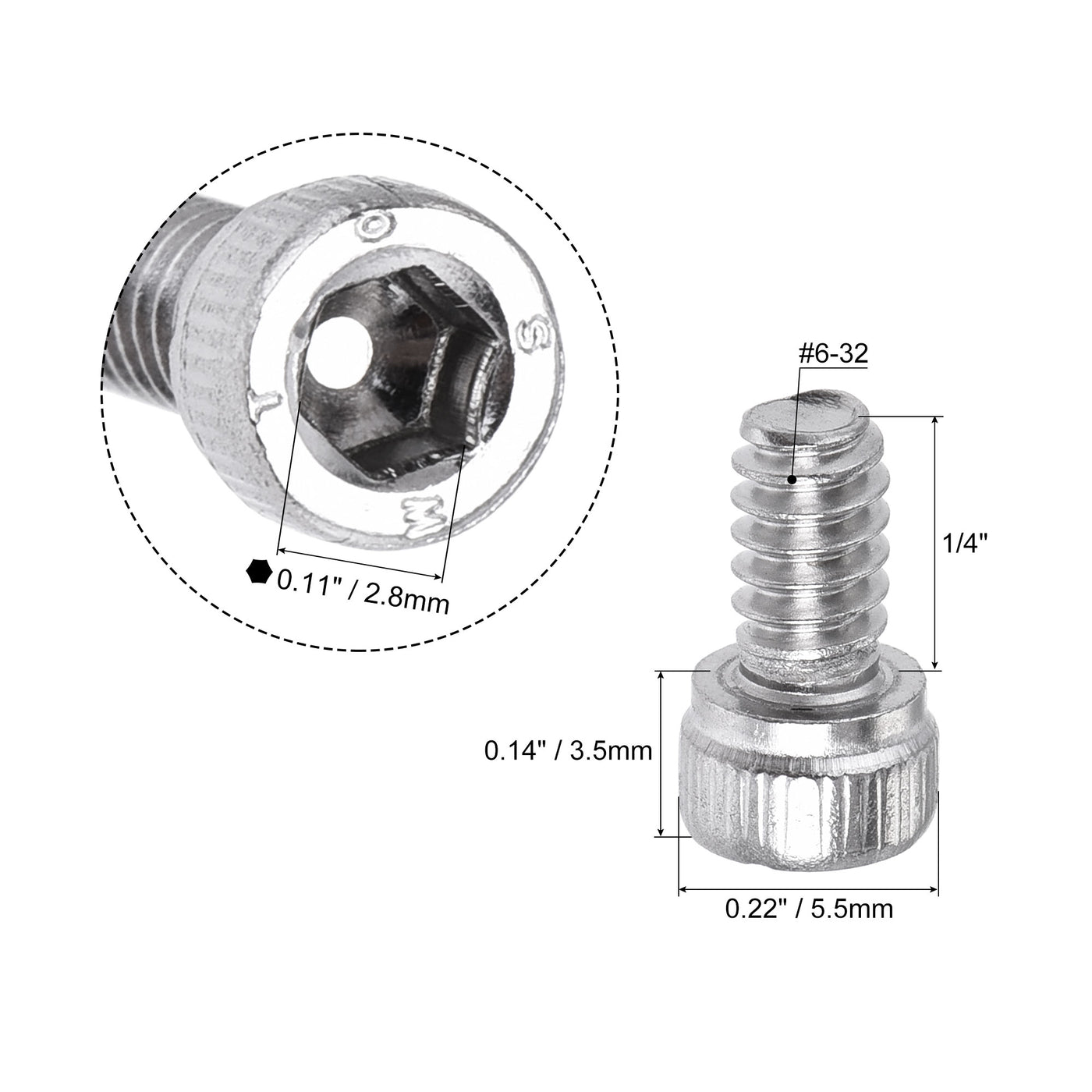 Harfington #6-32x1/4" Hex Socket Head Cap Screw Bolts 304 Stainless Steel Polished 50pcs