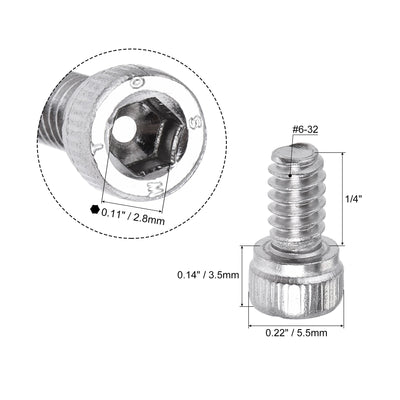 Harfington #6-32x1/4" Hex Socket Head Cap Screw Bolts 304 Stainless Steel Polished 100pcs