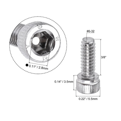 Harfington #6-32x3/8" Hex Socket Head Cap Screw Bolts 304 Stainless Steel Polished 100pcs