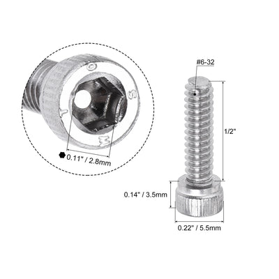 Harfington #6-32x1/2" Hex Socket Head Cap Screw Bolts 304 Stainless Steel Polished 50pcs