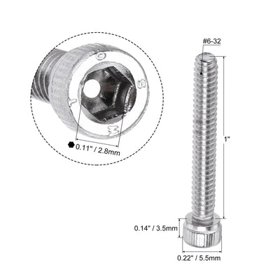 Harfington #6-32x1" Hex Socket Head Cap Screw Bolts 304 Stainless Steel Polished 50pcs