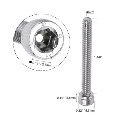 Harfington #6-32x1-1/8" Hex Socket Head Cap Screw Bolts 304 Stainless Steel Polished 50pcs