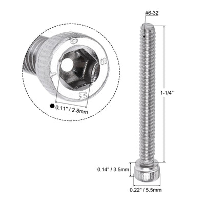 Harfington #6-32x1-1/4" Hex Socket Head Cap Screw Bolts 304 Stainless Steel Polished 100pcs