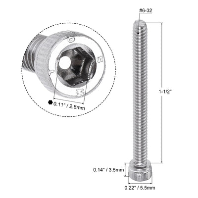 Harfington #6-32x1-1/2" Hex Socket Head Cap Screw Bolts 304 Stainless Steel Polished 100pcs