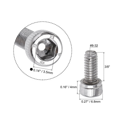 Harfington #8-32x3/8" Hex Socket Head Cap Screw Bolts 304 Stainless Steel Polished 25pcs