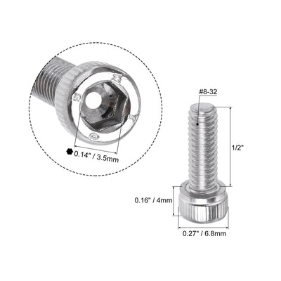 Harfington #8-32x1/2" Hex Socket Head Cap Screw Bolts 304 Stainless Steel Polished 25pcs