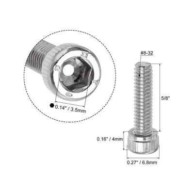 Harfington #8-32x5/8" Hex Socket Head Cap Screw Bolts 304 Stainless Steel Polished 25pcs