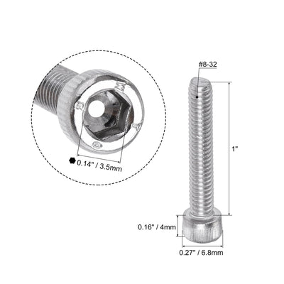 Harfington #8-32x1" Hex Socket Head Cap Screw Bolts 304 Stainless Steel Polished 50pcs