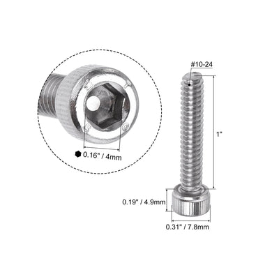 Harfington #10-24x1" Hex Socket Head Cap Screw Bolts 304 Stainless Steel Polished 50pcs