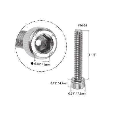 Harfington #10-24x1-1/8" Hex Socket Head Cap Screw Bolts 304 Stainless Steel Polished 25pcs