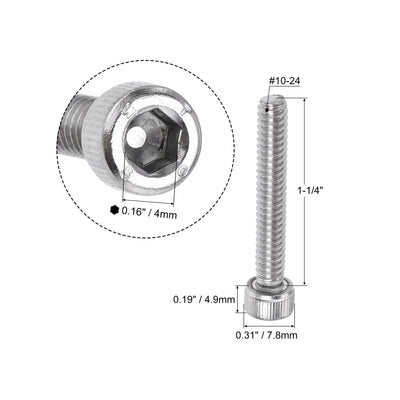 Harfington #10-24x1-1/4" Hex Socket Head Cap Screw Bolts 304 Stainless Steel Polished 50pcs