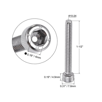 Harfington #10-24x1-1/2" Hex Socket Head Cap Screw Bolts 304 Stainless Steel Polished 25pcs