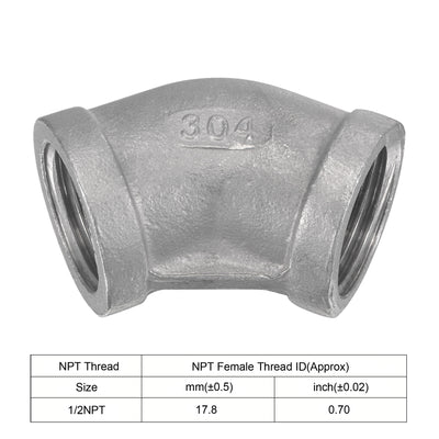 Harfington Pipe Fitting 45 Degree Elbow NPT Female Thread Hose Connector Adapter 304 Stainless Steel
