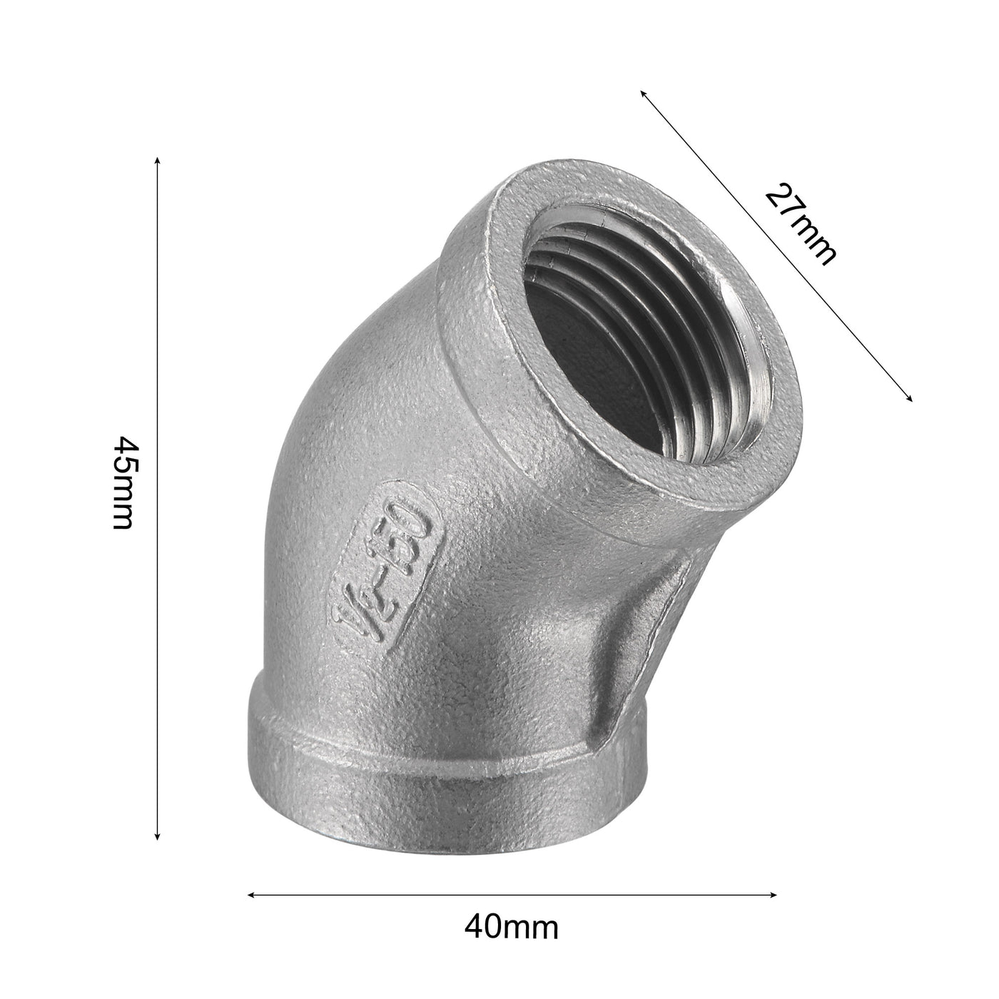 Harfington Pipe Fittings 45 Degree Elbow NPT Female Thread Hose Connector Adapter 304 Stainless Steel