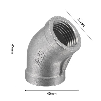 Harfington Pipe Fittings 45 Degree Elbow NPT Female Thread Hose Connector Adapter 304 Stainless Steel