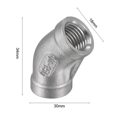 Harfington Pipe Fitting 45 Degree Elbow NPT Female Thread Hose Connector Adapter 304 Stainless Steel