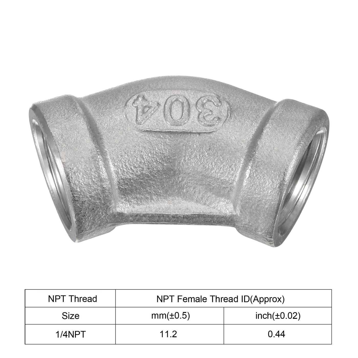 Harfington Pipe Fitting 45 Degree Elbow NPT Female Thread Hose Connector Adapter 304 Stainless Steel