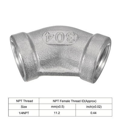Harfington Pipe Fittings 45 Degree Elbow NPT Female Thread Hose Connector Adapter 304 Stainless Steel