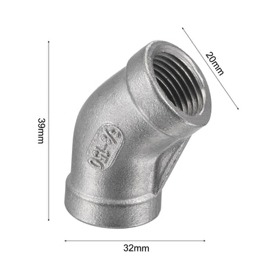 Harfington Pipe Fitting 45 Degree Elbow NPT Female Thread Hose Connector Adapter 304 Stainless Steel