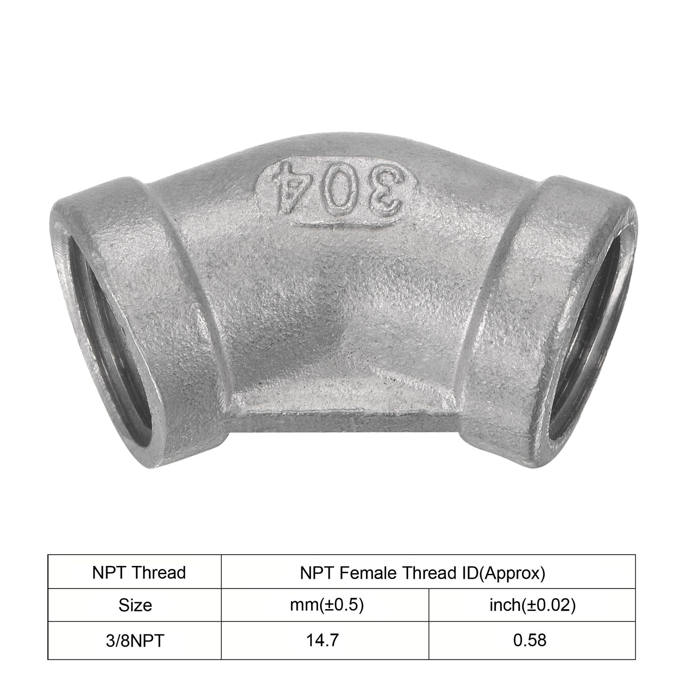 Harfington Pipe Fitting 45 Degree Elbow NPT Female Thread Hose Connector Adapter 304 Stainless Steel