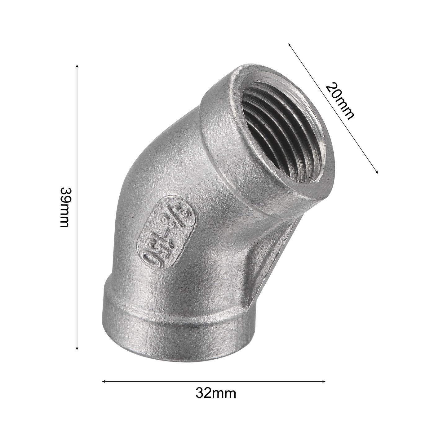 Harfington Pipe Fittings 45 Degree Elbow NPT Female Thread Hose Connector Adapter 304 Stainless Steel