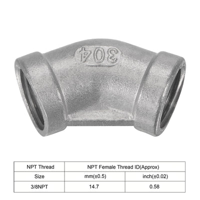 Harfington Pipe Fittings 45 Degree Elbow NPT Female Thread Hose Connector Adapter 304 Stainless Steel