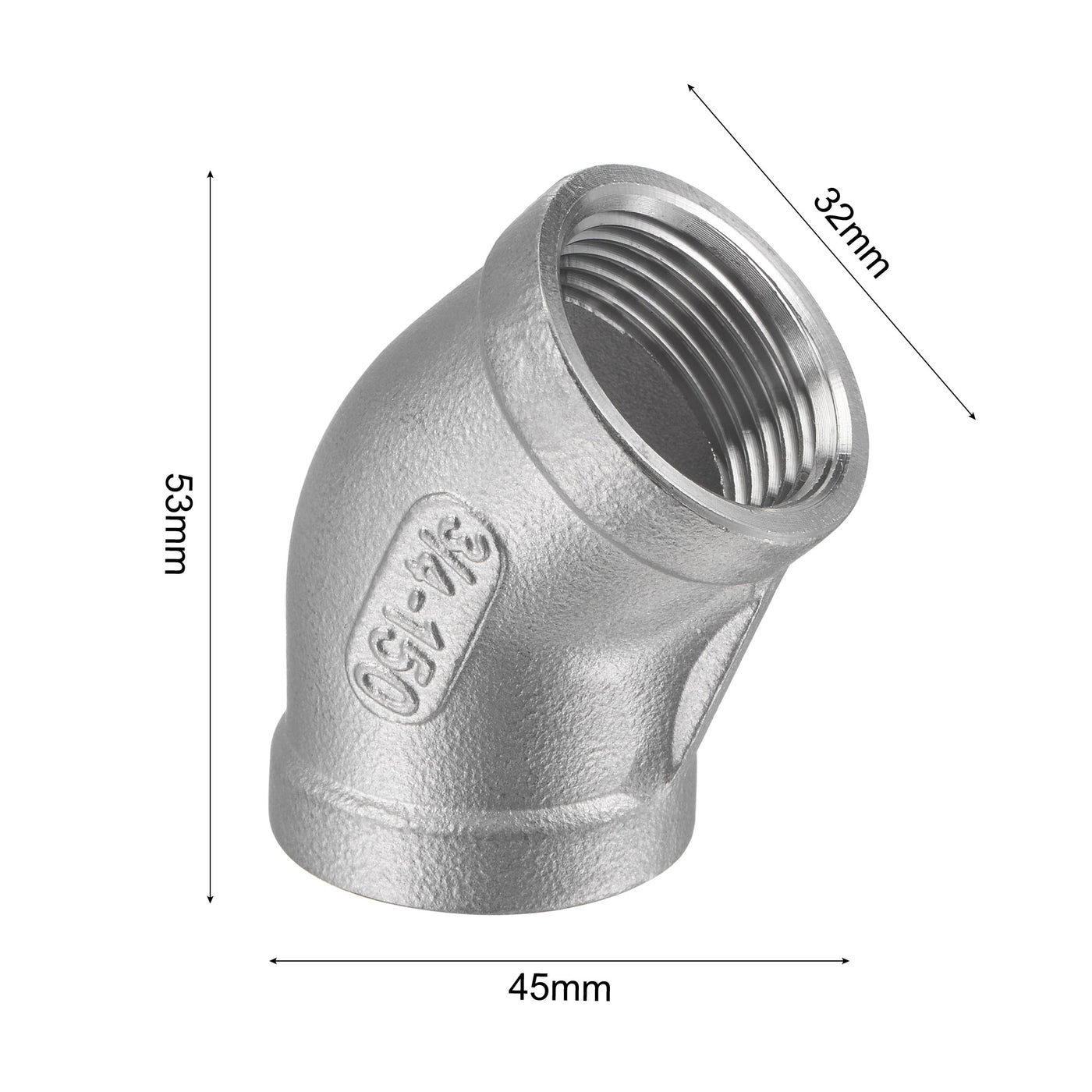 Harfington Pipe Fitting 45 Degree Elbow NPT Female Thread Hose Connector Adapter 304 Stainless Steel