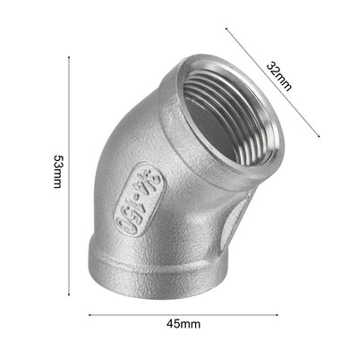 Harfington Pipe Fitting 45 Degree Elbow NPT Female Thread Hose Connector Adapter 304 Stainless Steel